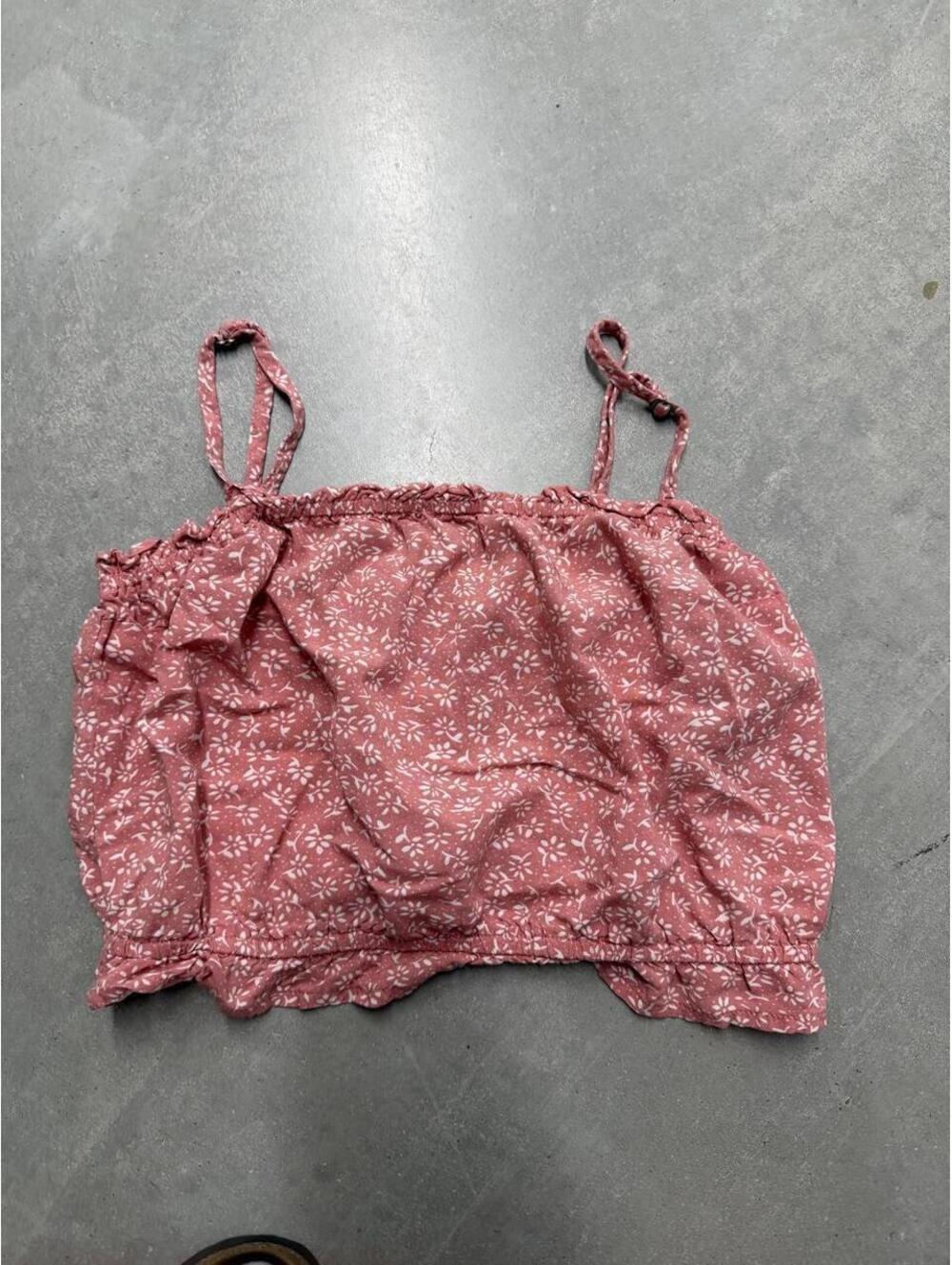 Hollister Pink Floral Smocked Crop Cami Tank Top Women's Size Small Y2K